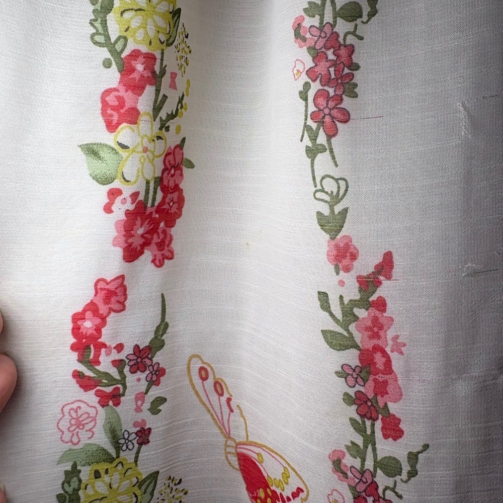 Vintage Floral Butterfly Midi‎ Skirt White Red Smocked Back Waist Size L - Picture 7 of 8